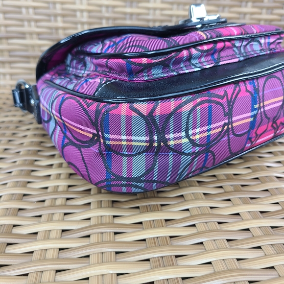 Coach Tartan Plaid Poppy Signature Small Penny Flap Shoulder Bag Purse Purple - Picture 11 of 16